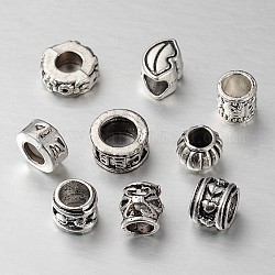 Mixed Shape Alloy European Large Hole Beads, Antique Silver, 3.5~7x4.5~10mm, Hole: 4~5mm