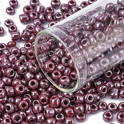 Glass Seed Beads, Opaque Colors Lustered, Round, Indian Red, 4mm, Hole: 1.5mm, about 4500pcs/pound