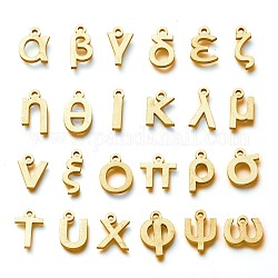 Colgantes de 304 acero inoxidable, estilo mate, Alfabeto griego, dorado, 7.5~12.5x3~10x1.5mm, agujero: 1.5 mm, 24 PC / sistema