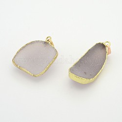 Electroplated Golden Brass Natural Agate Pendants, Dyed, 36~45x20~29x10mm, Hole: 5x7mm