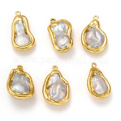Natürliche barocke perlenanhänger, mit goldenen Messing Zubehör, Nuggets, Muschelfarbe, 28.5~34x16~19x9~11.5 mm, Bohrung: 1.5~1.8 mm