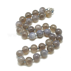 Natürliche graue Achat Perlenketten, mit Alu-Karabiner, Runde, 18.1 Zoll ~ 18.5 Zoll (46~47 cm), Runde: 11.5~12 mm