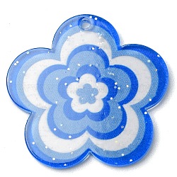 Pendentifs en acrylique avec poudre de paillettes, fleur, bleuet, 30.5x31.5x1.8mm, Trou: 1.8mm