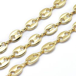 Brass Chains, Unwelded, Lead Free & Cadmium Free & Nickel Free, Oval, Real 18K Gold Plated, 11x8x1.5mm