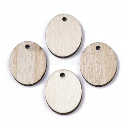Ciondolo in legno non tinto, ovale, bianco antico, 21.5x17x2.5mm, Foro: 1.8 mm