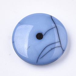 Abalorios de resina, imitación turquesa, plano y redondo, azul aciano, 19x5mm, agujero: 2 mm