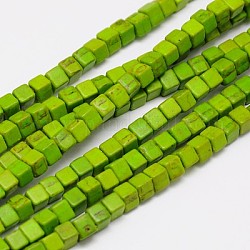 Chapelets de perles en turquoise synthétique, teinte, cube, vert jaune, 4x4x4mm, Trou: 1mm, Environ 95 pcs/chapelet, 15.75 pouce