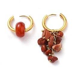Natural Red Jasper Bead Asymmetrical Earrings, Hoop Earring, with Golden 304 Stainless Steel Jump Rings and Brass Ball Head Pins, 25~52.5mm, Pin: 1mm
