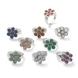 Anillos de dedo de piedras preciosas naturales & sintético ajustables, con fornituras de latón de platino plateado, flor, diámetro interior: 17.8 mm