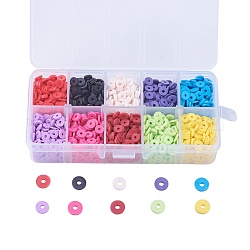 10 Colors Eco-Friendly Handmade Polymer Clay Beads, Disc/Flat Round, Heishi Beads, Mixed Color, 6x1mm, Hole: 2mm, about 1900~2000pcs/box