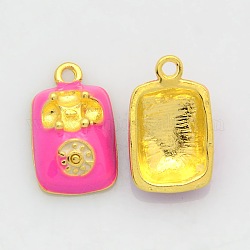 Goldenen Ton Legierung Emaille Anhänger & Charms, Telefone, tief rosa, 19x12x7 mm, Bohrung: 2 mm