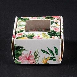Прямоугольная складная креативная подарочная коробка из крафт-бумаги, шкатулки, с квадратным прозрачным окном, цветочным узором, 4.3x4.3x2.7 см