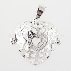 Подвески из латуни, для ожерелья, полые сердца, серебристый цвет, 27x28x23 мм, отверстие : 4x6 мм, внутренней меры: 20x20 мм