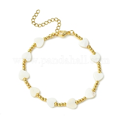 Bracelet en perles de coquillage naturel et de laiton pour femme, or, 7-7/8 pouce (20.1 cm)