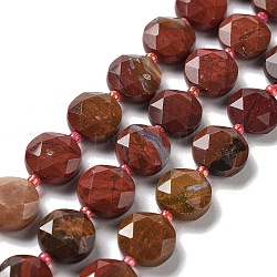 Natürlichen Karneol-Perlen Stränge, mit Glasperlen, facettierter Sechskantschliff, Flachrund, 12~12.5x5~6 mm, Bohrung: 1.2~1.4 mm, ca. 27~29 Stk. / Strang, 15.55~15.75 Zoll (39.5~40 cm)