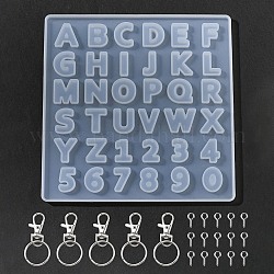 Сделай сам наборы для ключей, включая силиконовые Молды для букв и цифр, застежками сплава поворотные, железное кольцо для ключей и поручни для штифтов с проушиной, белые