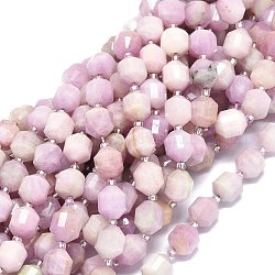 Natural Kunzite/Spodumene Beads Strands, with Seed Beads, Faceted, Bicone, Double Terminated Point Prism Beads, 9~10.5x8~10mm, Hole: 0.8mm, about 31pcs/strand, 15.16 inch(38.5cm)