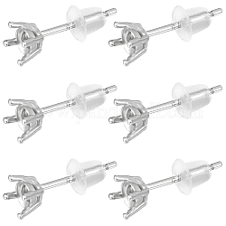 Beebeecraft 3 Pairs Rhodium Plated 925 Sterling Silver Stud Earrings Finding, Earring Settings, with 6Pcs Plastic Ear Nuts, with S925 Stamp, Platinum, 14.5mm, Tray: 3mm