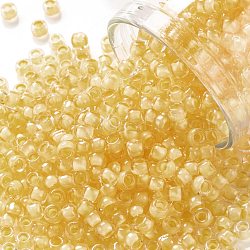 Toho perles de rocaille rondes, Perles de rocaille japonais, (961) couleur intérieure doublée de cristal / beurre, 8/0, 3mm, Trou: 1mm, environ 10000 pcs / livre