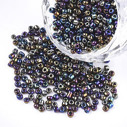 Opaque Glass Seed Beads, Rainbow Plated, Round, Colorful, 4mm, Hole: 1.5mm, about 4500pcs/bag