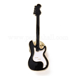 Guitar Enamel Pin, Light Gold Plated Alloy Badge for Backpack Clothes, Black, 46x14x1.5mm