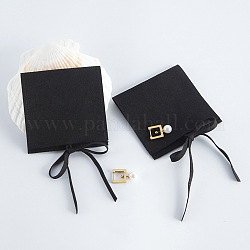 Pochettes cadeaux de rangement de bijoux en microfibre, sacs enveloppes avec rabat, pour les bijoux, montre emballage, carrée, noir, 6x6 cm