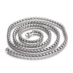 304 Stainless Steel Box Chain Necklaces, with Lobster Claw Clasps, Stainless Steel Color, 31.4 inch(80cm), 5.0mm