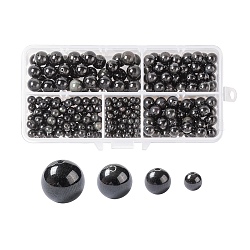 340pcs 4 tailles de perles d'obsidienne naturelle, ronde, Grade a, 4mm / 6mm / 8mm / 10mm, Trou: 1mm