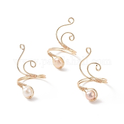 Copper Wire Wrapped Natural Freshwater Pearl Cuff Rings for Women, Light Gold, 2.5~39.5mm, Inner Diameter: 20mm