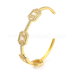 Rack Plating Brass Cubic Zirconia Rectangle Beaded Open Cuff Bangle, Long-Lasting Plated, Lead Free & Cadmium Free, Real 18K Gold Plated, Inner Diameter: 2-1/4x1-3/4 inch(5.75x4.5cm)