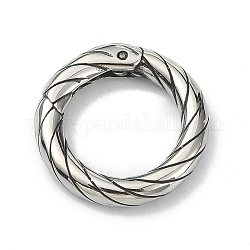 Style tibétain 316 anneaux de porte à ressort en acier inoxydable chirurgical, anneau rond torsadé, argent antique, 18.6x3.3mm