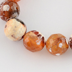 Dyed Natural Fire Crackle Agate Beads Strings, Faceted Round, Chocolate, 6mm, Hole: 1mm, about 67pcs/strand, 14.9 inch