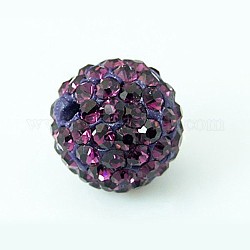 Grado una bola de disco pavimenta los abalorios redondos, Abalorios de Diamante de imitación de arcilla polímero, amatista, pp14 (2~2.1 mm), 10mm, agujero: 1.2~1.7 mm