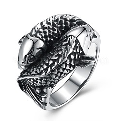 Мужские кольца из нержавеющей стали, широкое кольцо полоса, рыба, античное серебро, размер США 9 (18.9 мм)