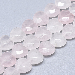 Chapelets de perles en quartz rose naturel, facette, cœur, 10x10x5mm, Trou: 1.2mm, Environ 20 pcs/chapelet, 7.4 pouce