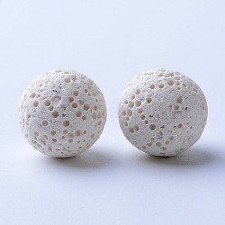 Perle di roccia lavica naturale non cerate, per perle di olio essenziale di profumo, perle di aromaterapia, tinto, tondo, Senza Buco / undrilled, bianco, 16mm