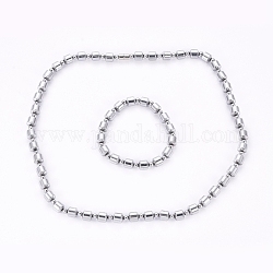 Non-magnetic Synthetic Hematite Jewelry Sets, Stretch Bracelets and Beaded Necklaces, with Magnetic Clasps, Round and Column, Platinum Plated, 2-1/4 inch(5.8cm), 22 inch(56cm)