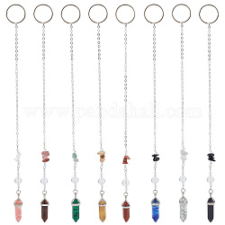 Pierre précieuse puce et balle avec décoration pendentif en verre, avec porte-clés fendus, 283~287mm, 8 couleur, 1pc / couleurs, 8 pièces / kit