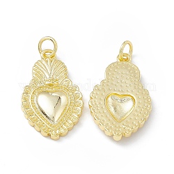 Rack Plating Brass Pendants, Long-Lasting Plated, Lead Free & Cadmium Free, with Jump Ring, Sacred Heart Charm, Real 18K Gold Plated, 24x15x3mm, Hole: 3mm