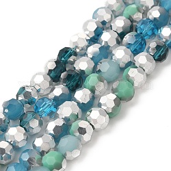 Chapelets de perles en verre électroplaqué, facetté (32 facettes), demi-argenté, ronde, turquoise moyen, 6x5mm, Trou: 1.4mm, Environ 100 pcs/chapelet, 20.87'' (53 cm)