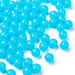 Perlas de acrílico fluorescentes, redondo, azul dodger, 8mm, agujero: 1.5 mm, aproximamente 1700 unidades / 500 g