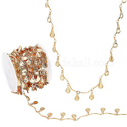 Chaîne de collier ph pandahall 16 pieds, Chaîne de bijoux en fer avec breloques goutte d'eau, rouleau de chaîne de perles plates avec bobine en plastique pour la fabrication de bijoux de collier, bracelet de cheville