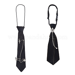2 Uds 2 estilo poliéster niños traje corbata, Corbatas de uniforme escolar ajustables/elásticas preatadas, negro, 375~487x2~10.5mm, 1pc / estilo