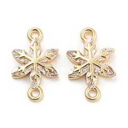 Brass Pave Clear Cubic Zirconia Connector Charms, Snowflake Links, Real 18K Gold Plated, 16.5x10.5x3mm, Hole: 1.5mm