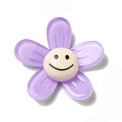 Cabochons acrilico, fiore con la faccia sorridente, lilla, 34x35.5x8mm