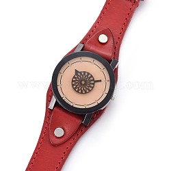 Reloj de pulsera, reloj de cuarzo, Correa de reloj de aleación y correa de cuero pu, de color rojo oscuro, 9-1/2 pulgada ~ 10 pulgadas (24.2~25.5 cm), 19~20x3mm, Cabeza del reloj: 39.5x41x14 mm