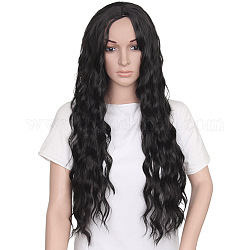 Pelucas largas y rizadas para mujeres, Pelucas sintéticas, pelucas de alta temperatura, negro, 30 pulgada (77 cm)