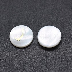 Shell Cabochons, with Resin, Flat Round with Arabic Alphabet, White, 9.5~10x1.5~2.5mm