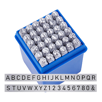 Benecreat 36pcs 4mm letra y número conjunto de sellos de metal sello de perforación de acero al carbono mate con az AJEW-BC0005-47