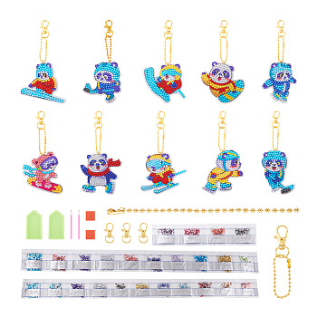 2 Sets 2 Style DIY Diamond Painting Sporting Panda Keychain Kits DIY-TA0003-80